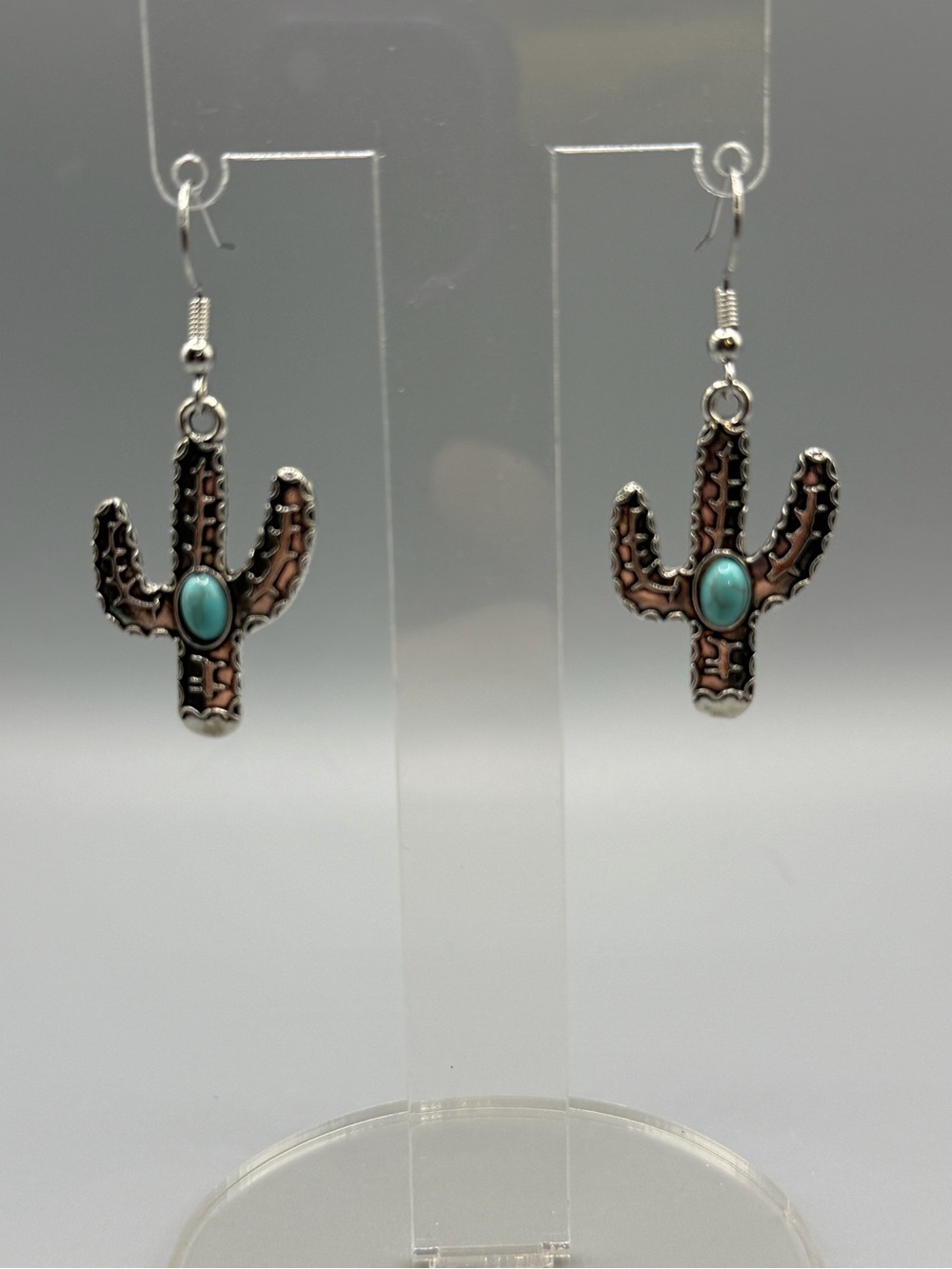 Turquoise Accent Cactus Drop Earrings - Handmade #E0443C